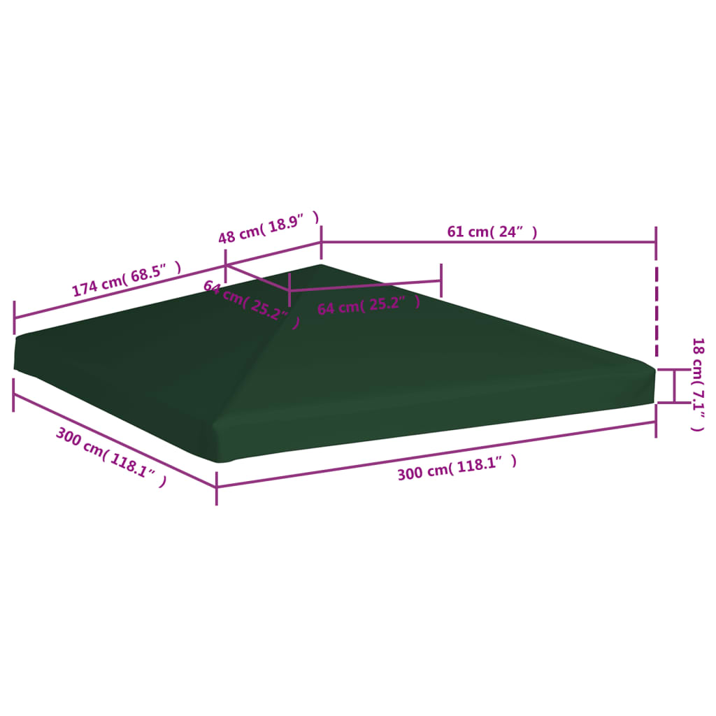 vidaXL Zadaszenie altany ogrodowej, 310 g/m², 3 x 3 m, zielone