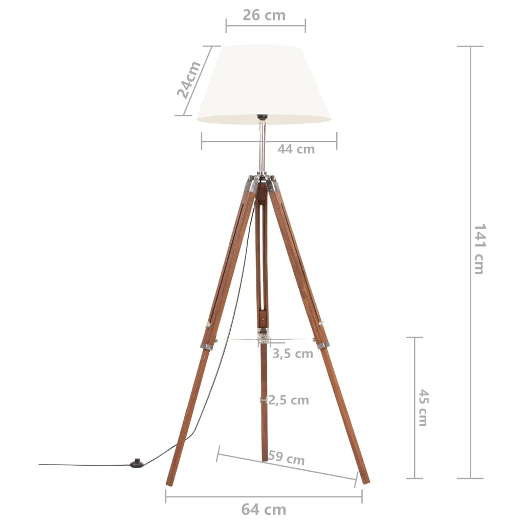 vidaXL Lampa podłogowa na trójnogu, brązowo-biała, tek, 141 cm