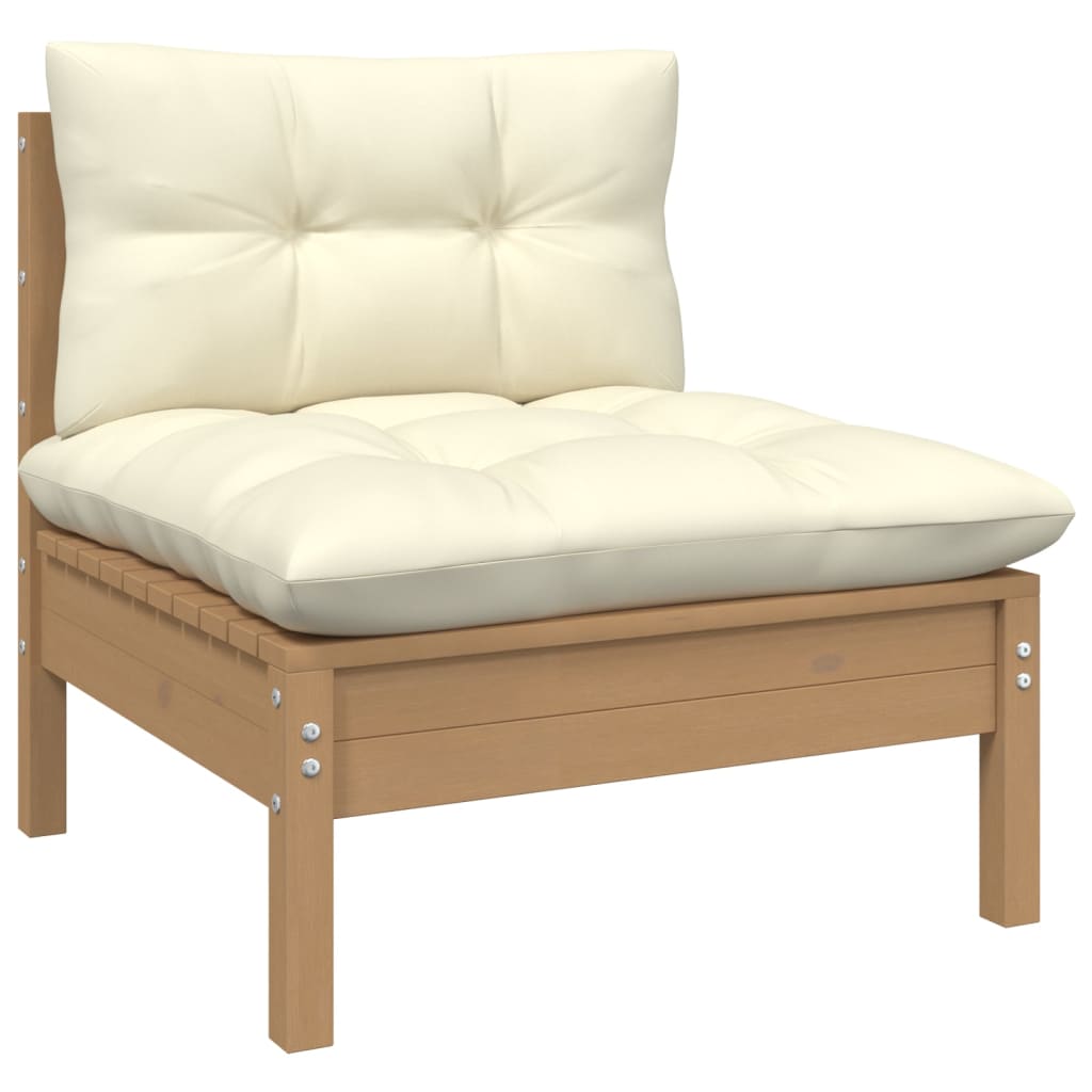 vidaXL Ogrodowa sofa środkowa z poduszkami, miodowy brąz, lita sosna
