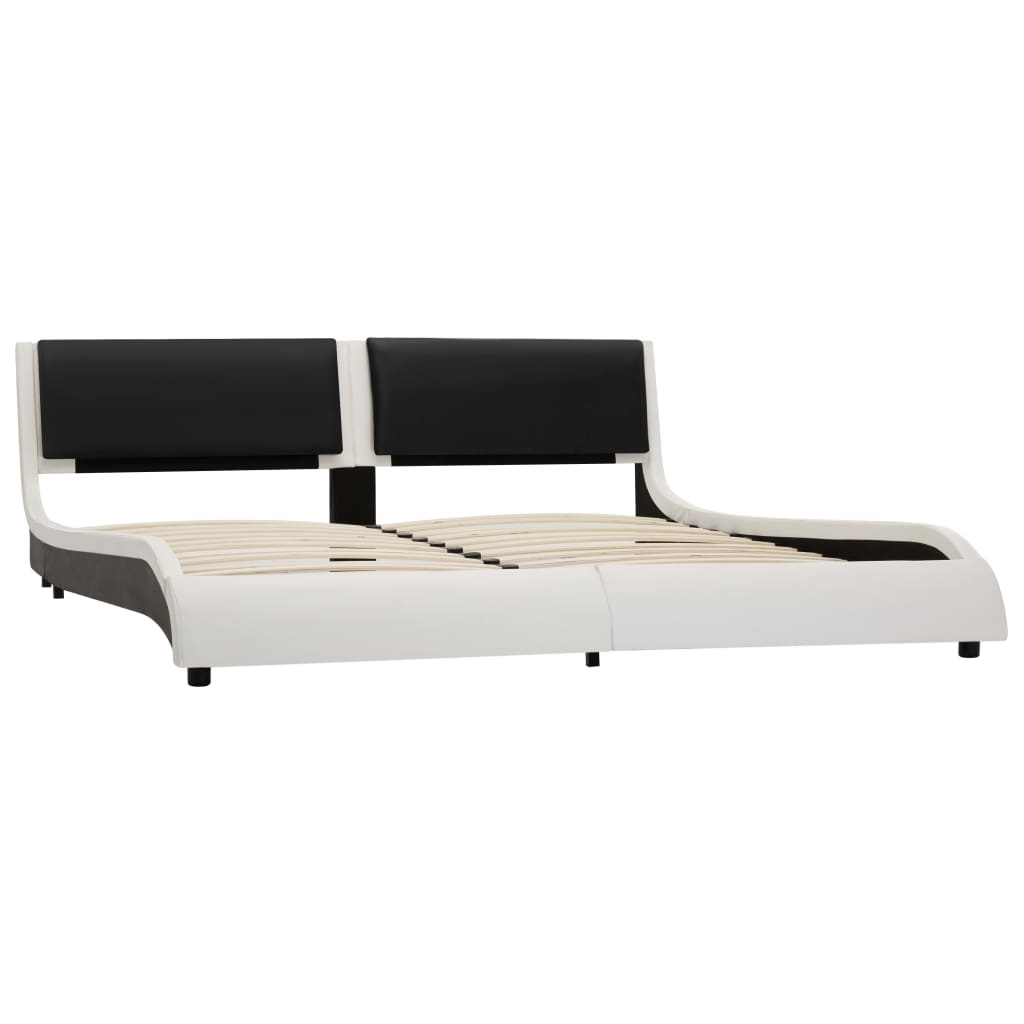 vidaXL Rama łóżka z LED, biało-czarna, sztuczna skóra, 180 x 200 cm