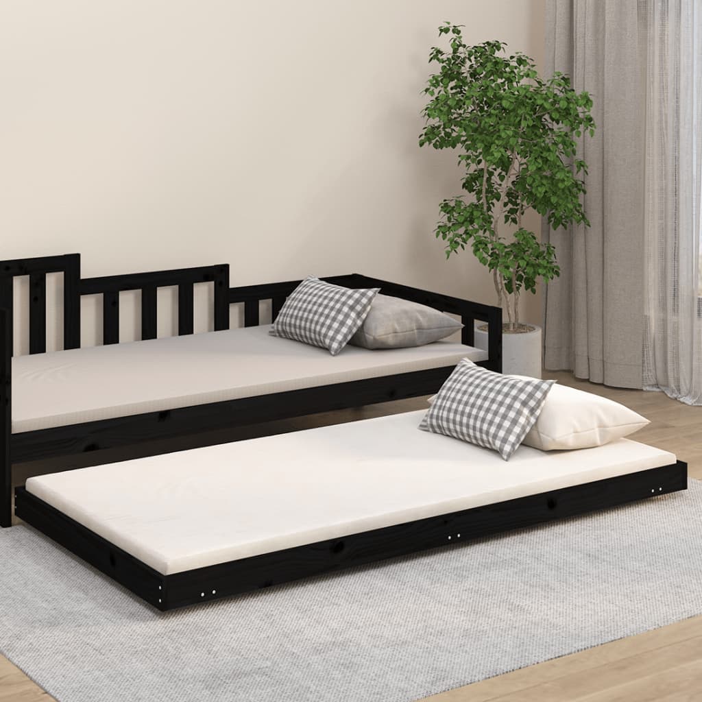 vidaXL Rama łóżka, czarna, 90 x 200 cm, lite drewno sosnowe