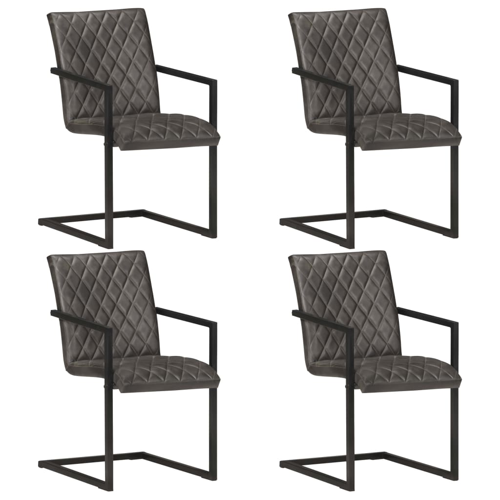 vidaXL Krzesła stołowe, wspornikowe, 4 szt., szare, skóra naturalna