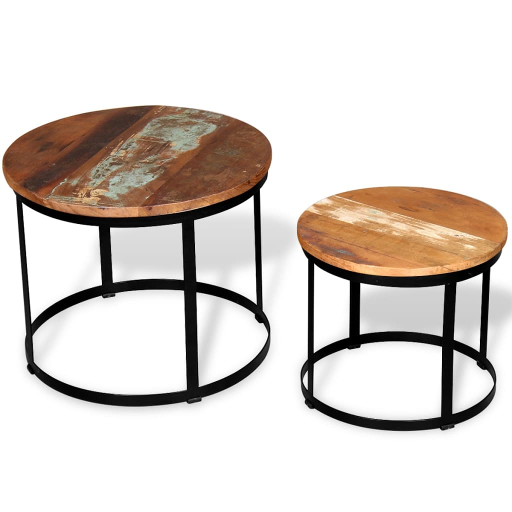 vidaXL Dwa stoliki do kawy z odzyskanego drewna, okrągłe, 40 i 50 cm