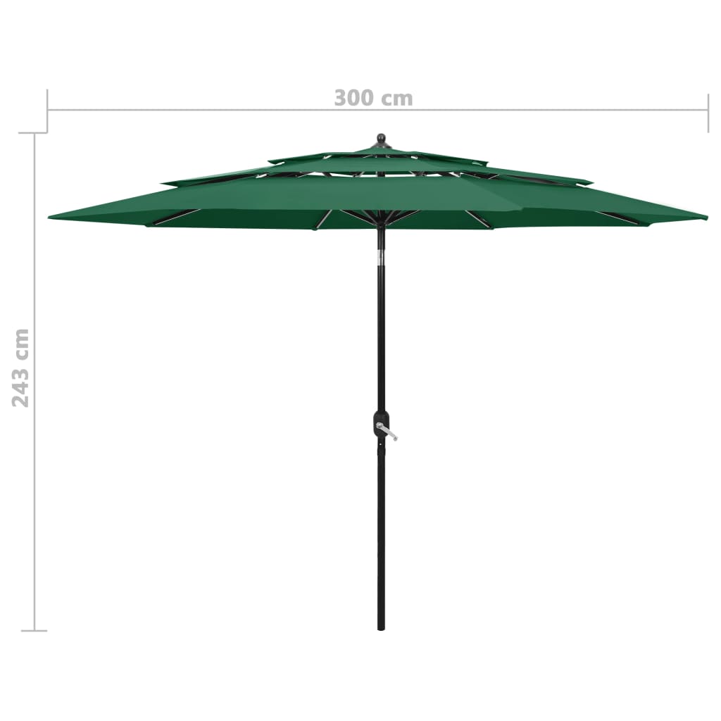 vidaXL 3-poziomowy parasol na aluminiowym słupku, zielony, 3 m