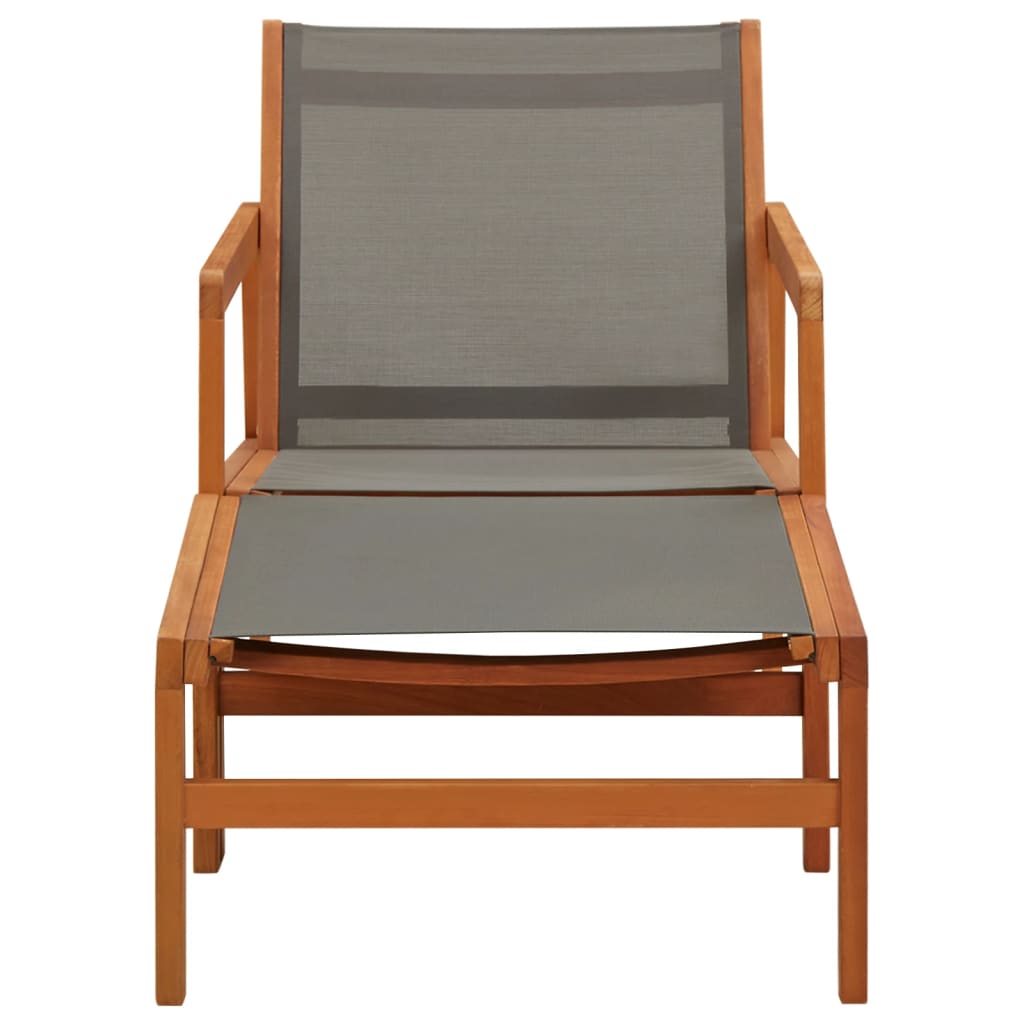 vidaXL Krzesło ogrodowe z podnóżkiem, szare, eukaliptus i textilene
