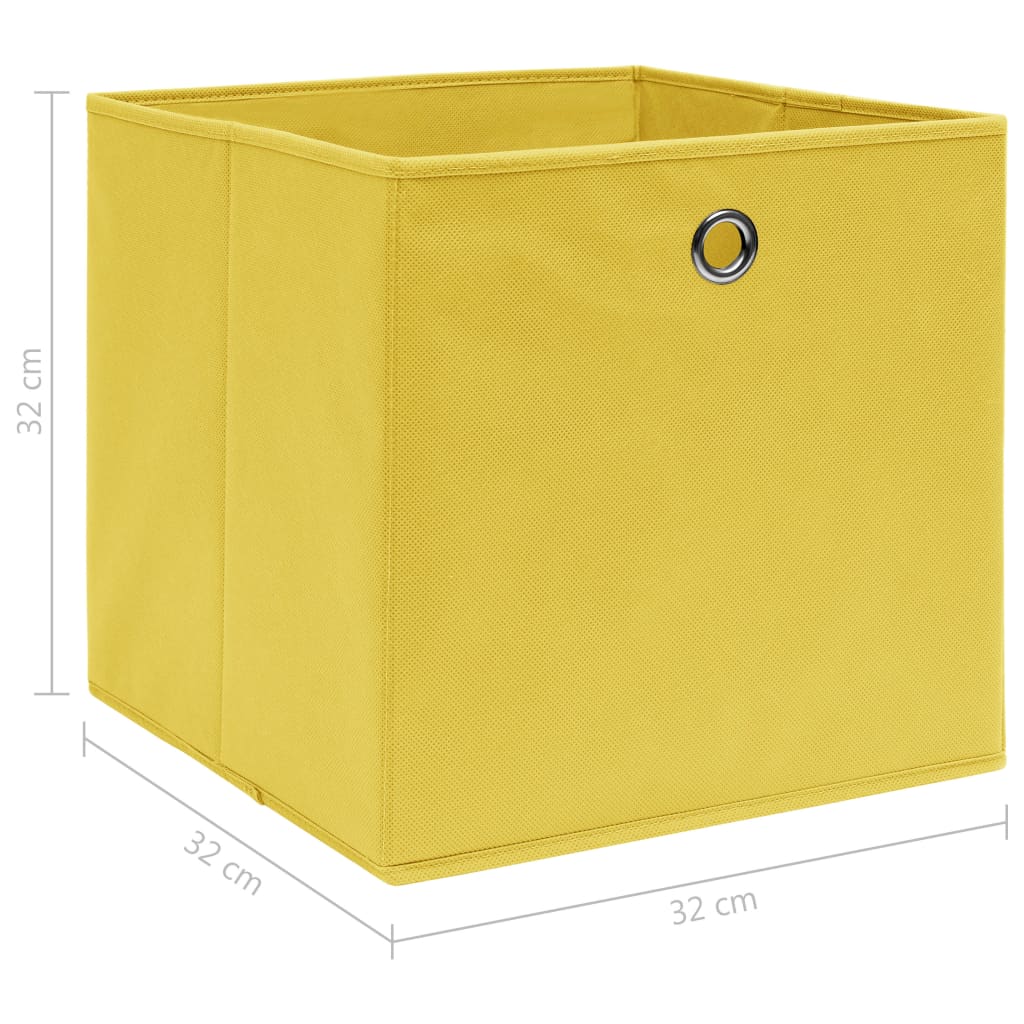 vidaXL Pudełka, 4 szt., żółte, 32x32x32 cm, tkanina