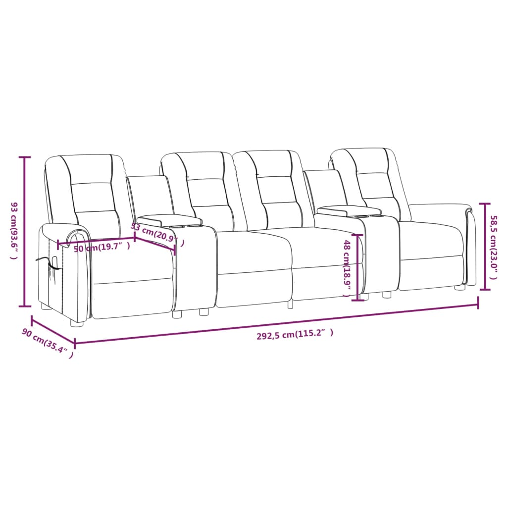 vidaXL 4-os., rozkładany fotel masujący, uchwyt na napoje, kremowy