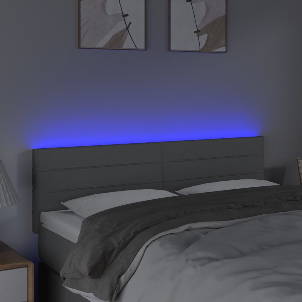 vidaXL Zagłówek do łóżka z LED, jasnoszary, 144x5x78/88 cm, tkanina