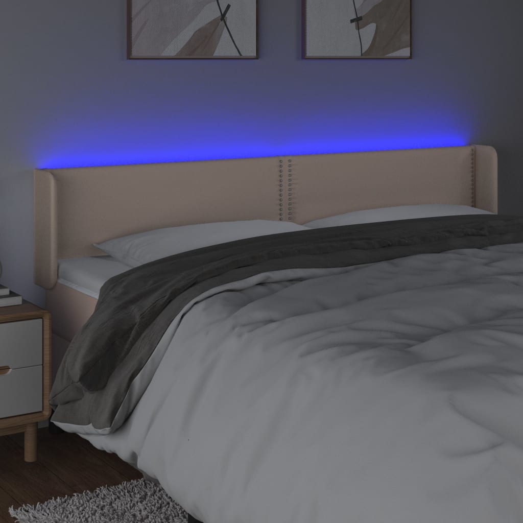 vidaXL Zagłówek do łóżka z LED, cappuccino, 183x16x78/88 cm, ekoskóra
