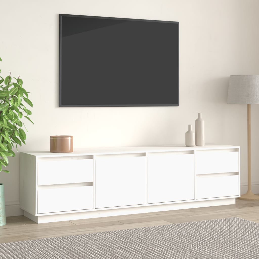 vidaXL Szafka pod telewizor, biała, 176x37x47,5cm, lite drewno sosnowe