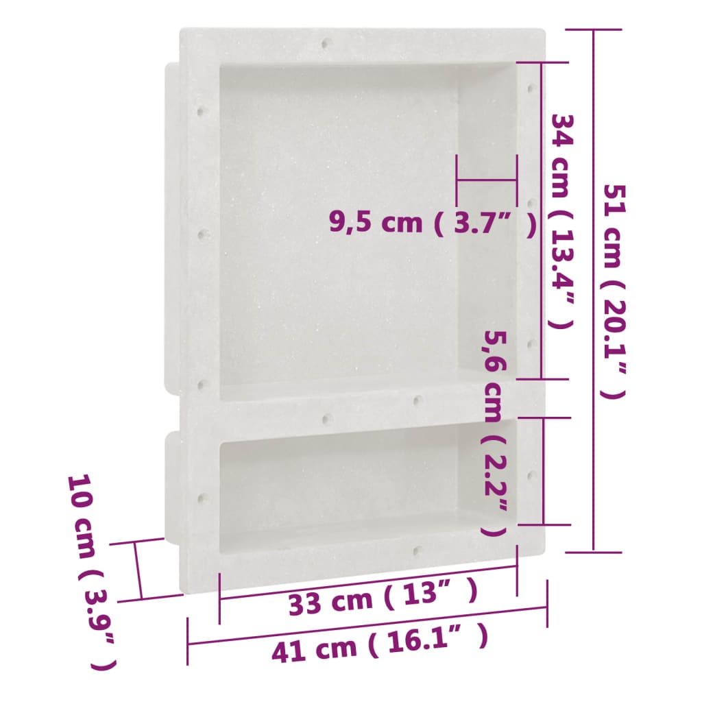 vidaXL Wnęka prysznicowa z 2 półkami, biała matowa, 41x51x10 cm