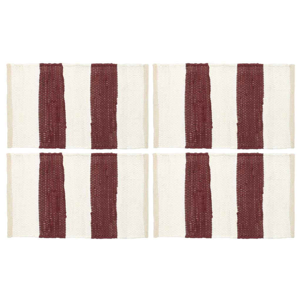 vidaXL Maty na stół, 4 szt, Chindi, paski, burgundowo-białe, 30x45 cm