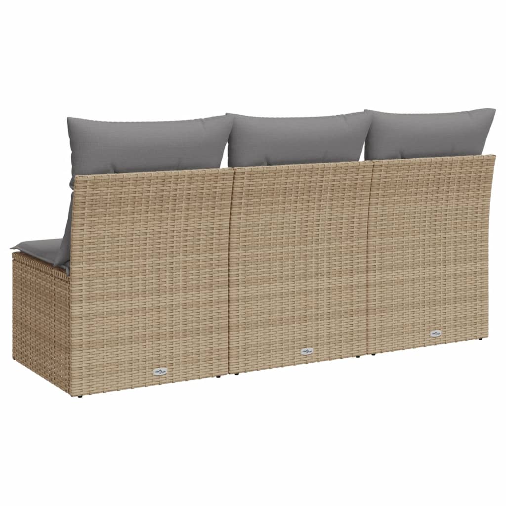 vidaXL Sofa ogrodowa z poduszkami, 3-osobowa, beż, polirattan