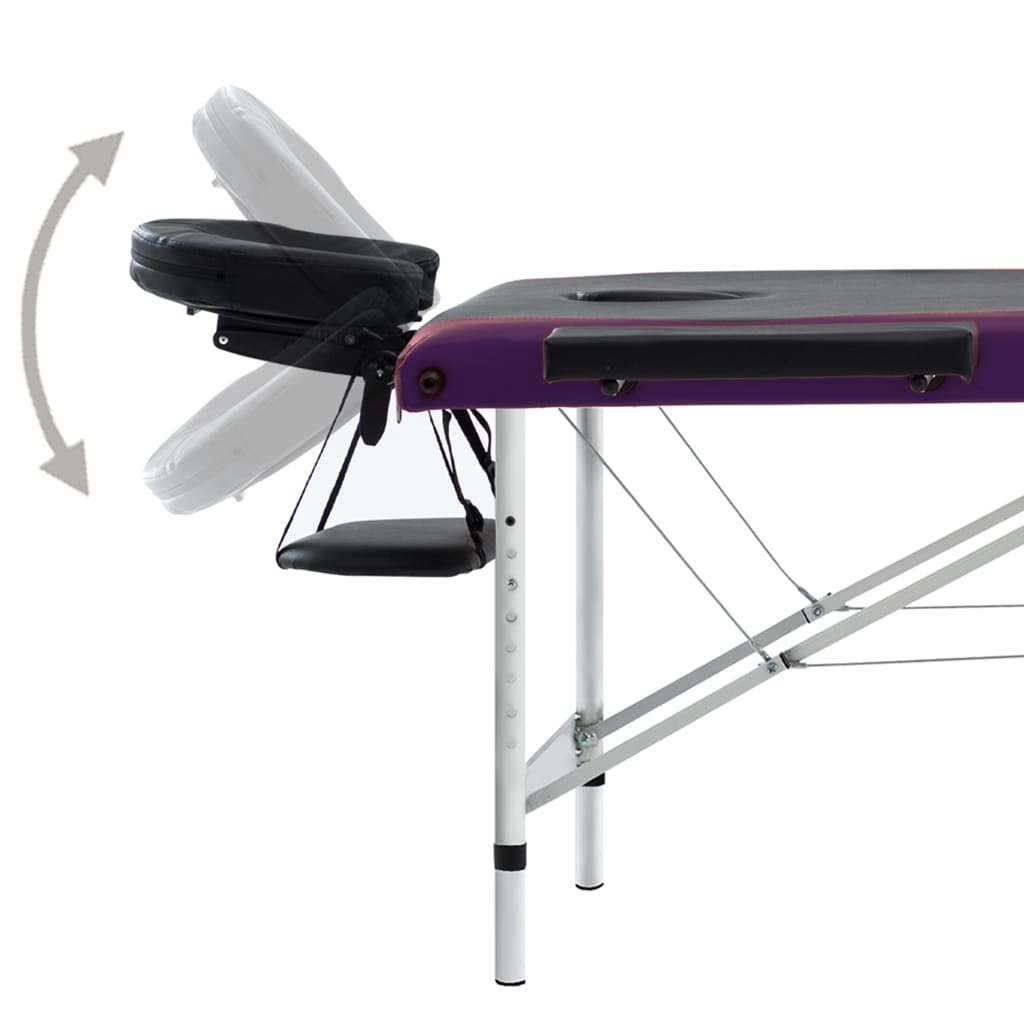 vidaXL Składany stół do masażu, 3-strefy, aluminiowy, czarno-fioletowy