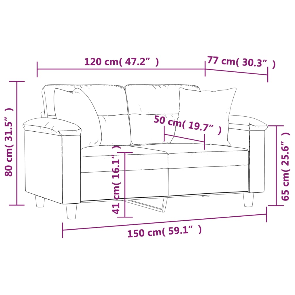 vidaXL 2-osobowa sofa z poduszkami, kolor taupe, 120 cm, mikrofibra