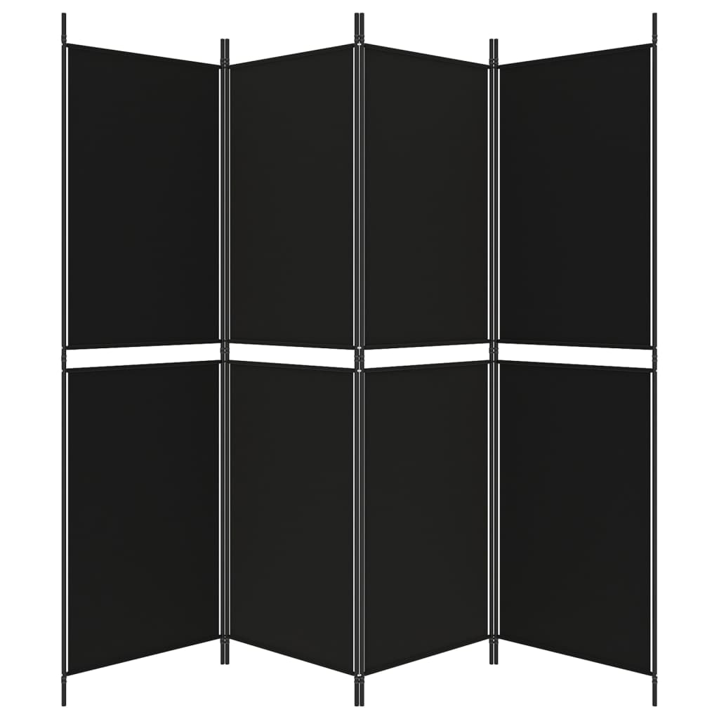 vidaXL Parawan 4-panelowy, czarny, 200 x 180 cm, tkanina
