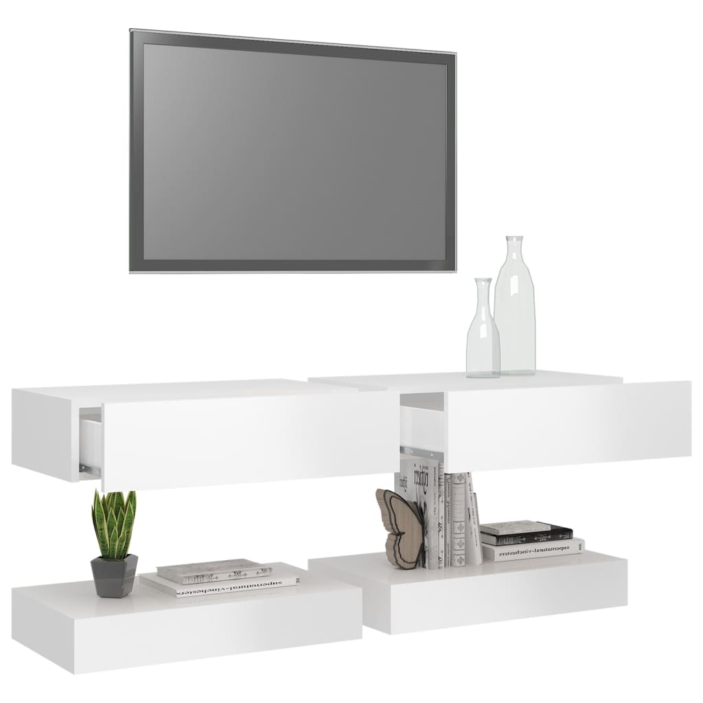 vidaXL Szafki TV z LED, 2 szt., wysoki połysk, białe, 60x35 cm