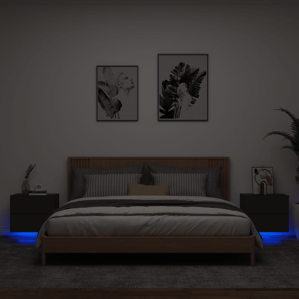 vidaXL Wiszące szafki nocne z LED, 2 szt., czarne