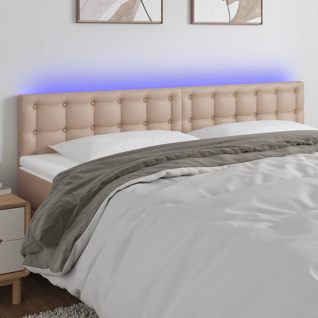 vidaXL Zagłówek do łóżka z LED, cappuccino, 160x5x78/88 cm, ekoskóra