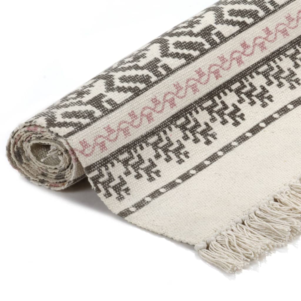 vidaXL Dywan typu kilim, bawełna, 120 x 180 cm, szaro-różowy ze wzorem