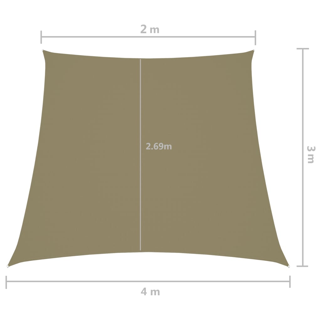 vidaXL Żagiel ogrodowy, tkanina Oxford, trapezowy, 2/4x3 m, beżowy