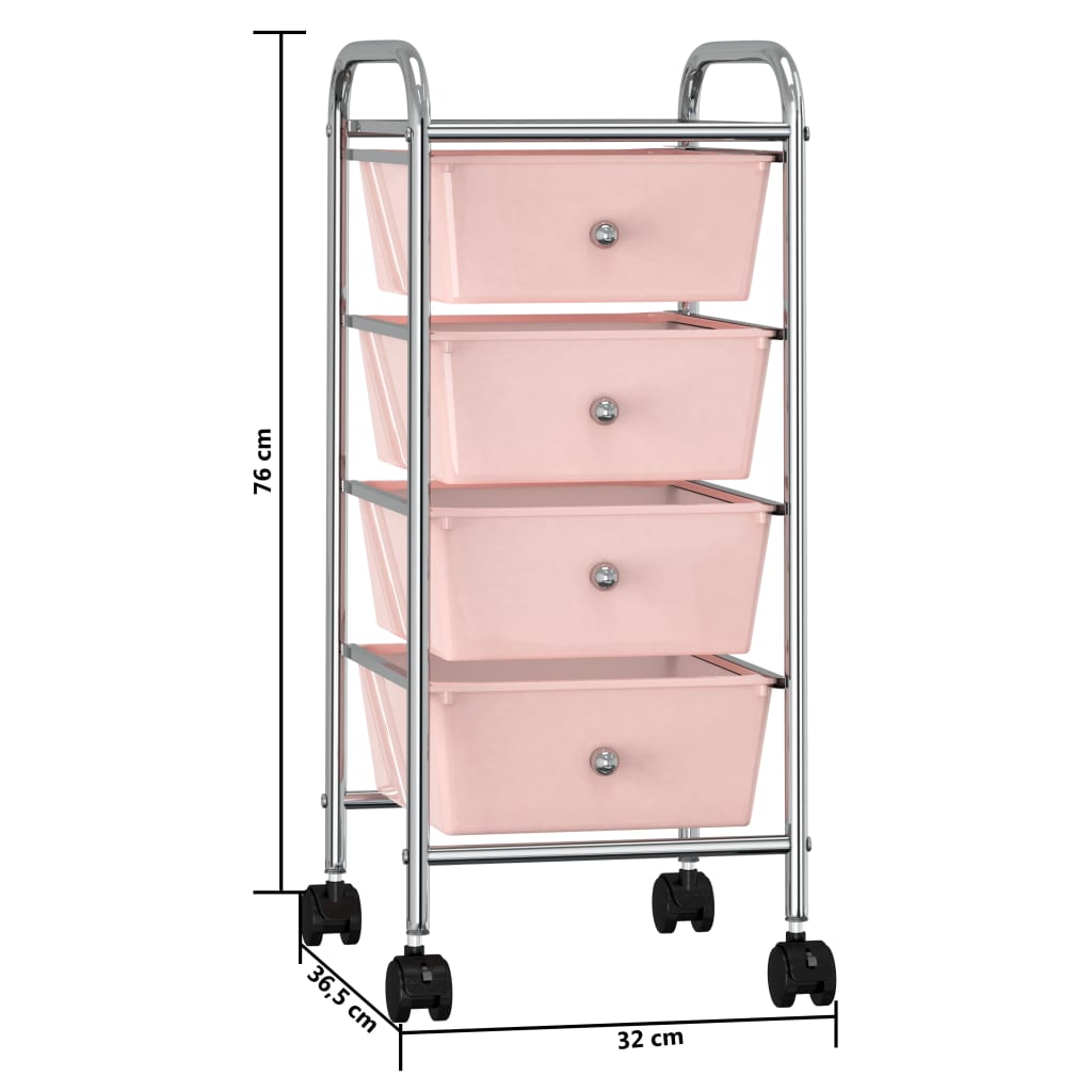 vidaXL Wózek z 4 szufladami, różowy, plastikowy