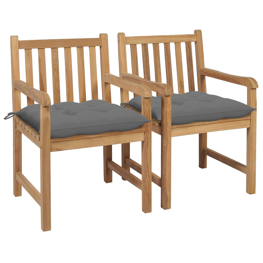 vidaXL Krzesła ogrodowe z szarymi poduszkami, 2 szt., drewno tekowe