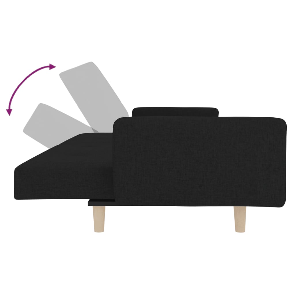 vidaXL 2-osobowa kanapa, 2 poduszki, czarna, tapicerowana tkaniną
