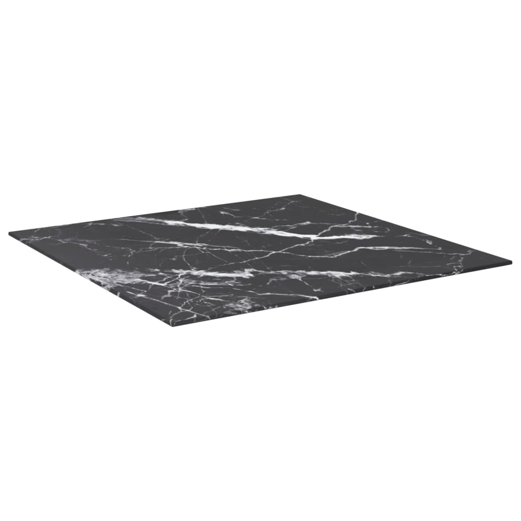vidaXL Blat stołu, czarny, 70x70 cm, 6 mm, szkło ze wzorem marmuru