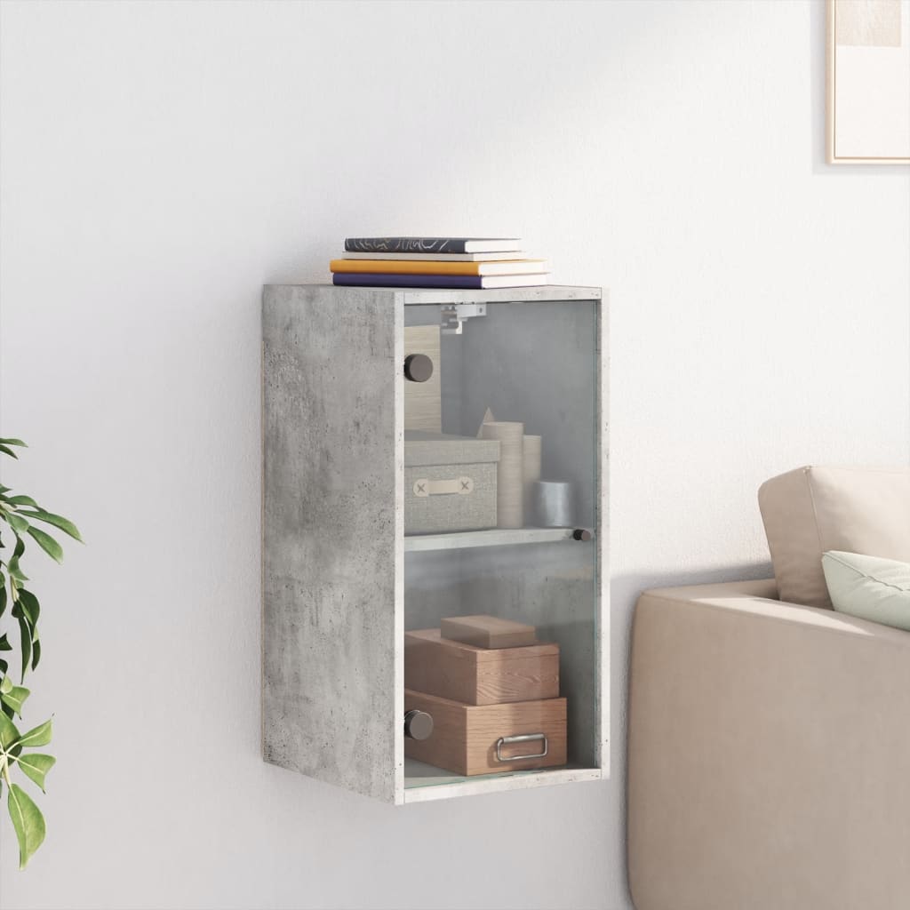 vidaXL Szafka wisząca, szklane drzwi, szarość betonu, 35x37x68,5 cm