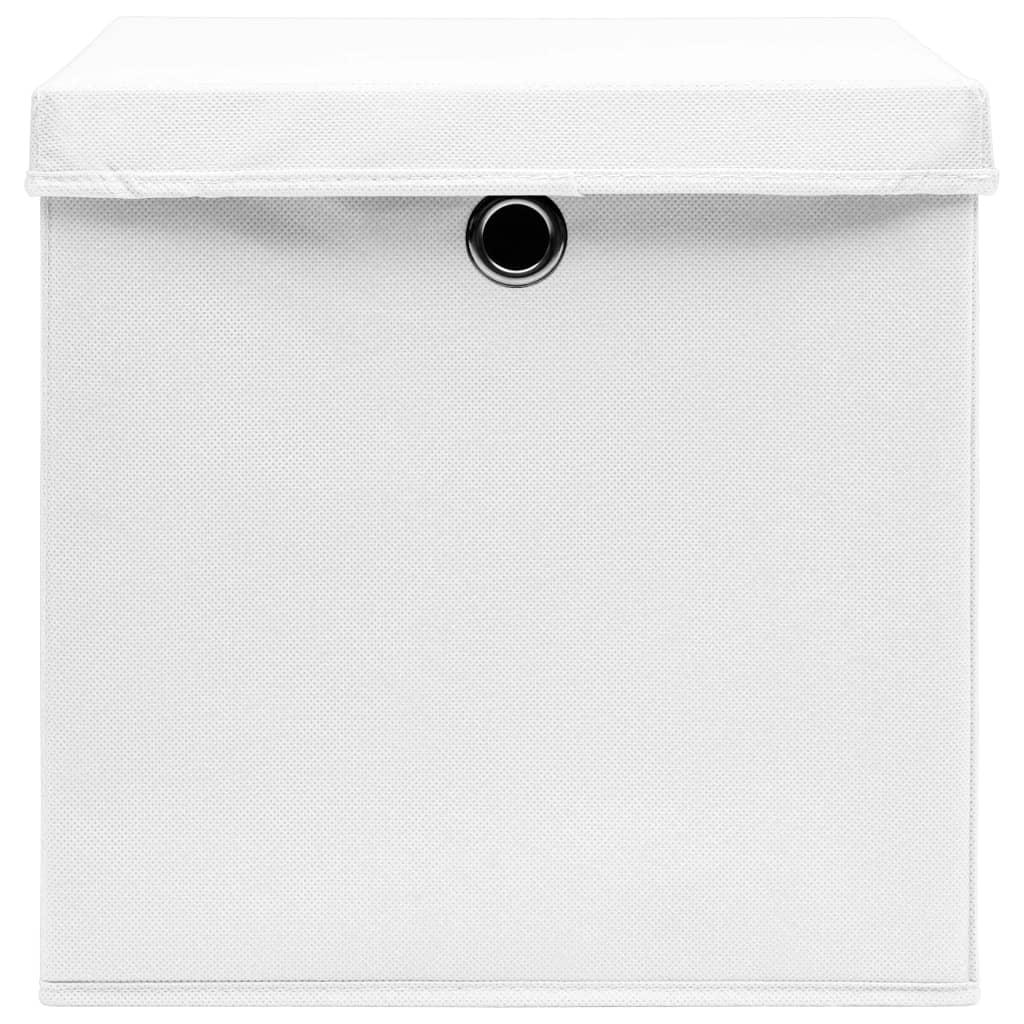 vidaXL Pudełka z pokrywami, 10 szt., białe, 32x32x32 cm, tkanina