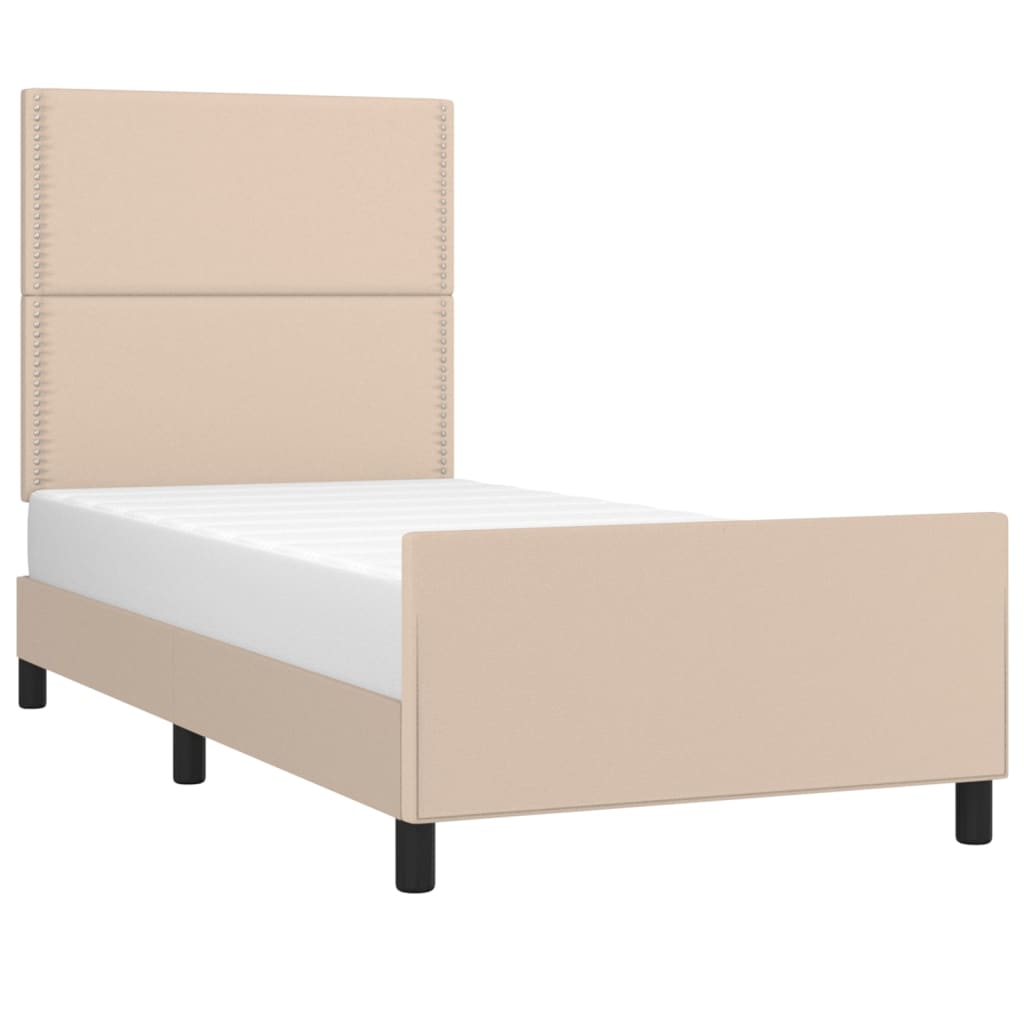 vidaXL Rama łóżka z zagłówkiem, cappuccino, 90x200 cm, sztuczną skórą