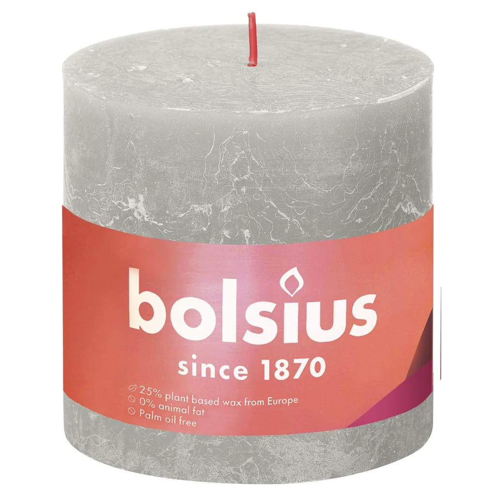 Bolsius Rustykalne świece pieńkowe Shine, 3 szt., 100x100 mm, szare