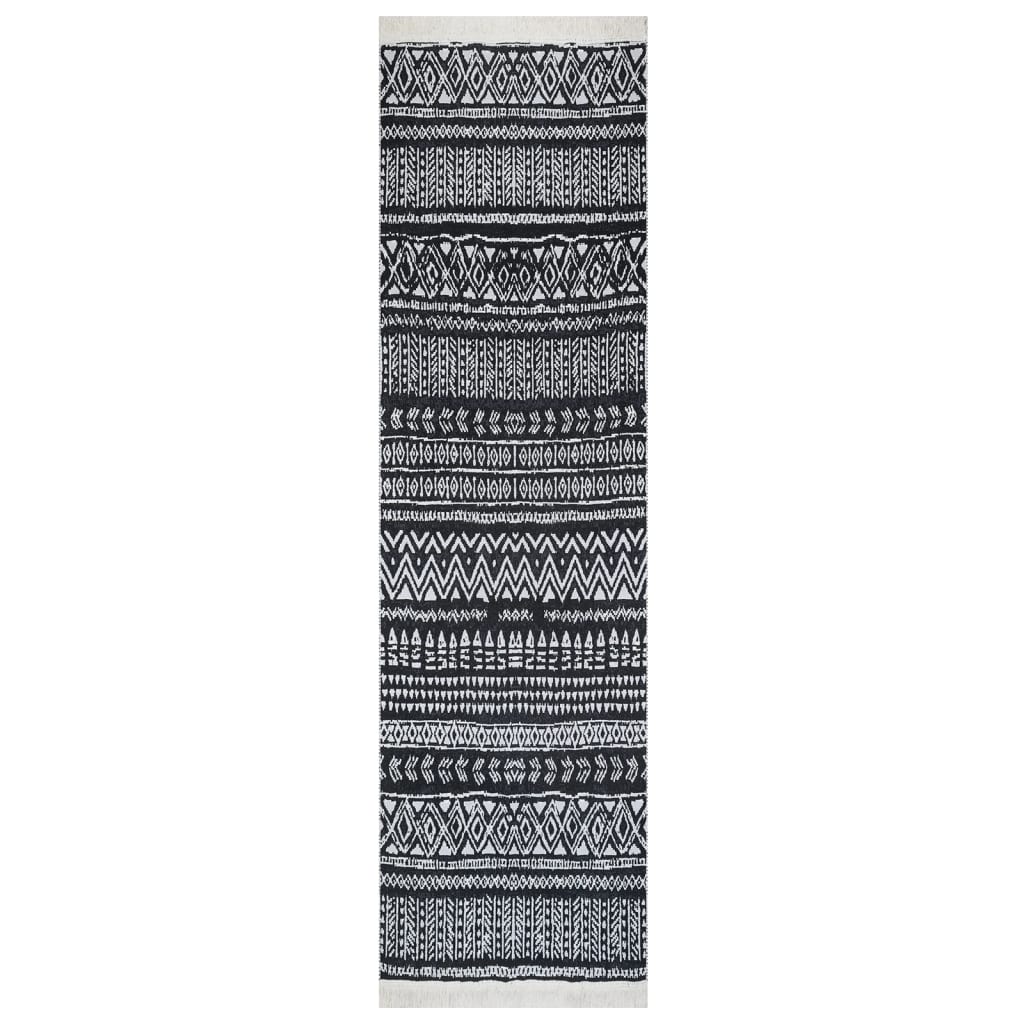 vidaXL Dywanik, czarno-biały, 80x300 cm, bawełniany