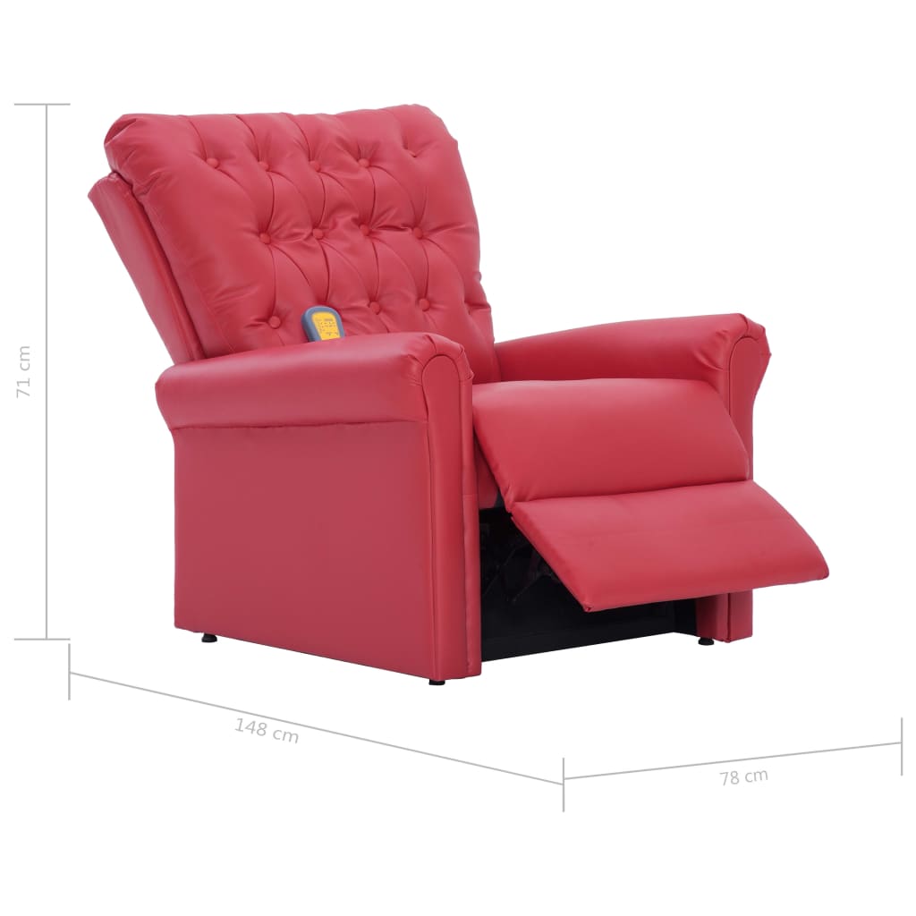 vidaXL Rozkładany fotel masujący, czerwony, sztuczna skóra