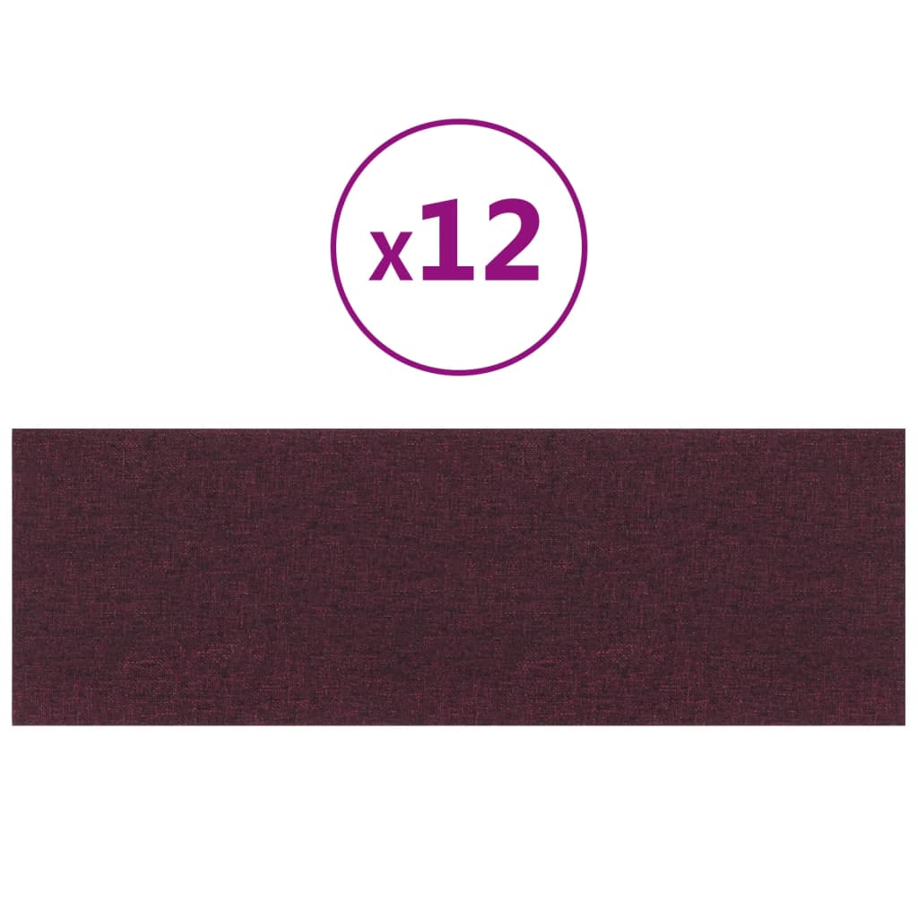 vidaXL Panele ścienne, 12 szt., fioletowe, 90x30 cm, tkanina, 3,24 m²
