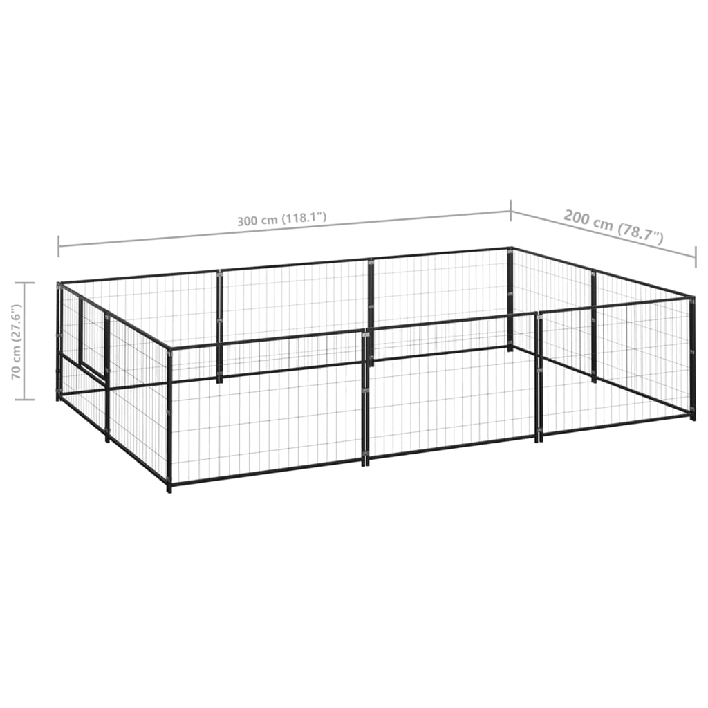 vidaXL Kojec dla psa, czarny, 6 m², stalowy