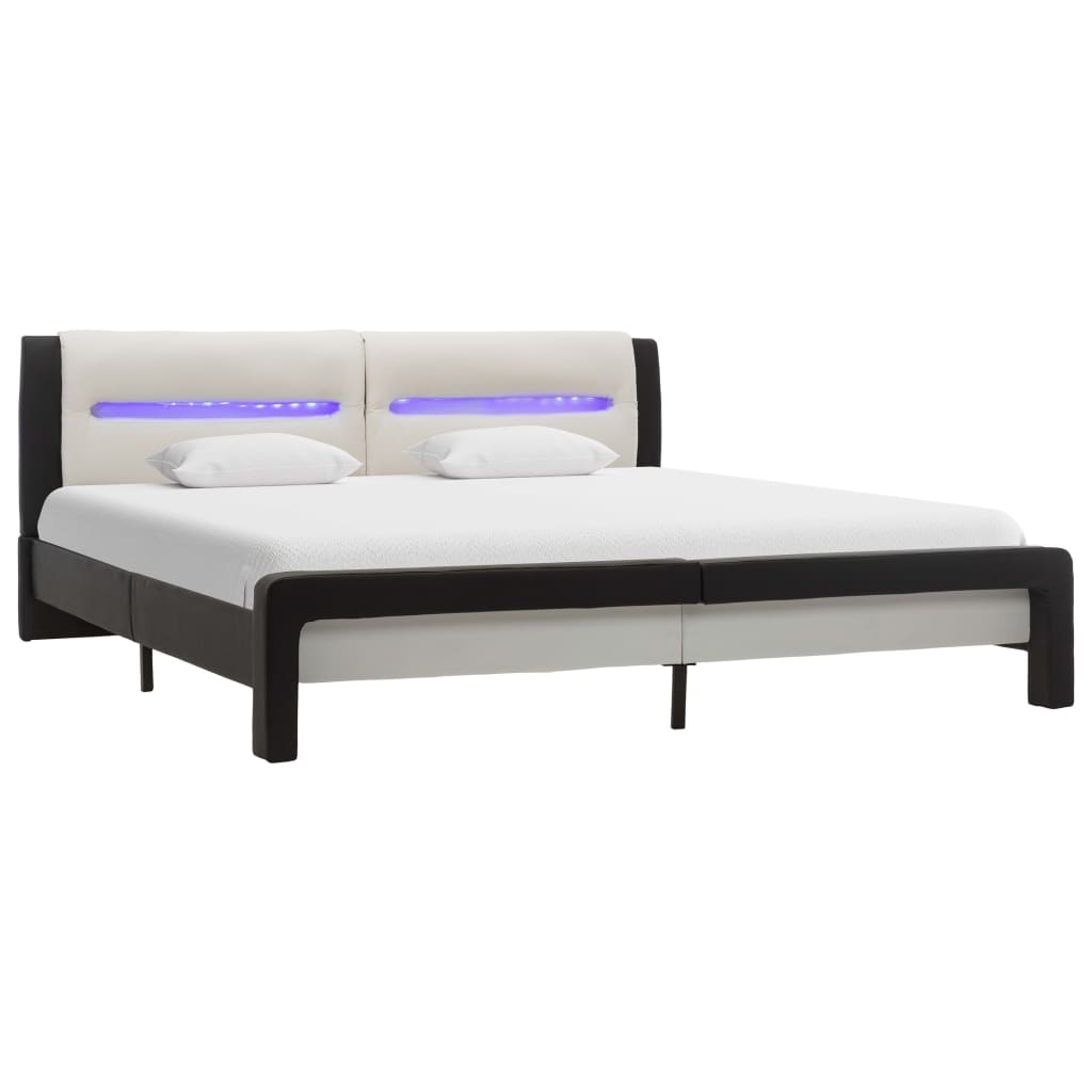vidaXL Rama łóżka z LED, czarno-biała, sztuczna skóra, 180 x 200 cm