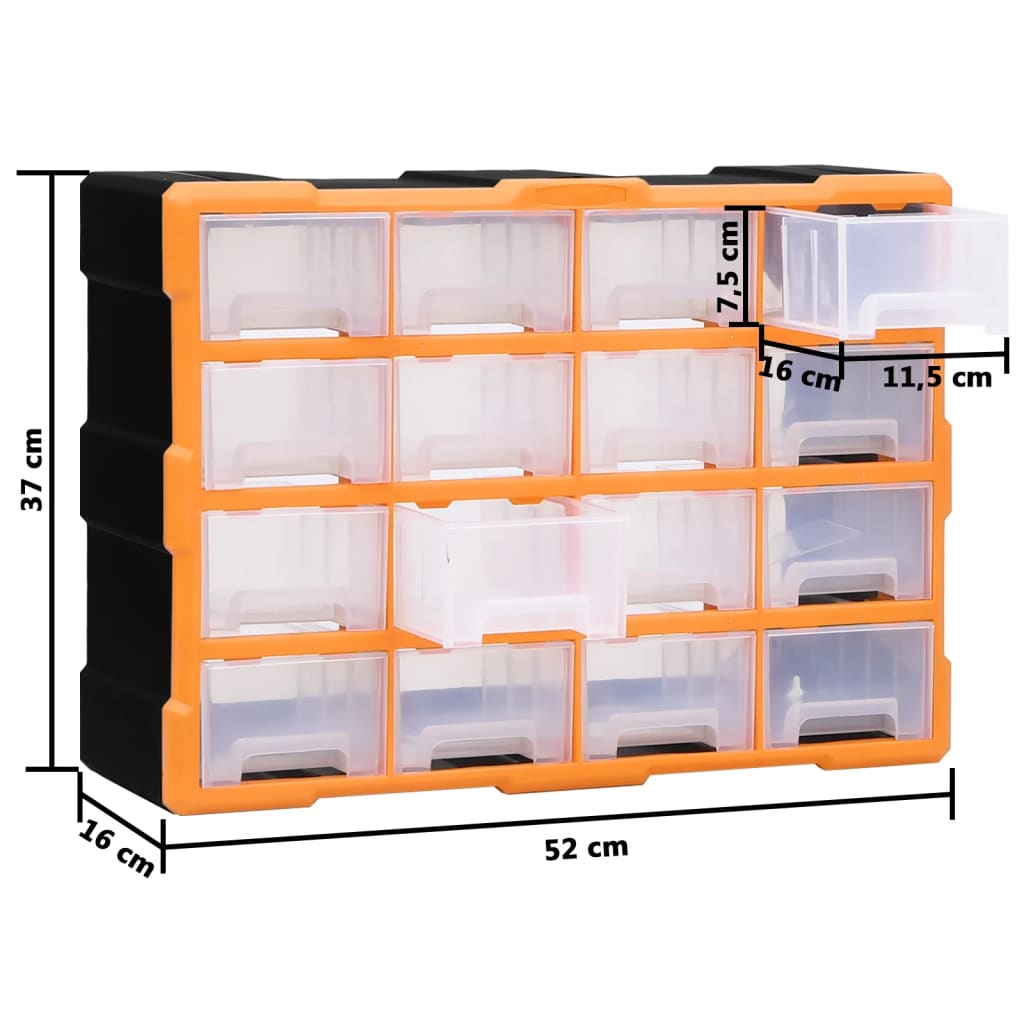 vidaXL Organizer z 16 średnimi szufladkami, 52x16x37 cm