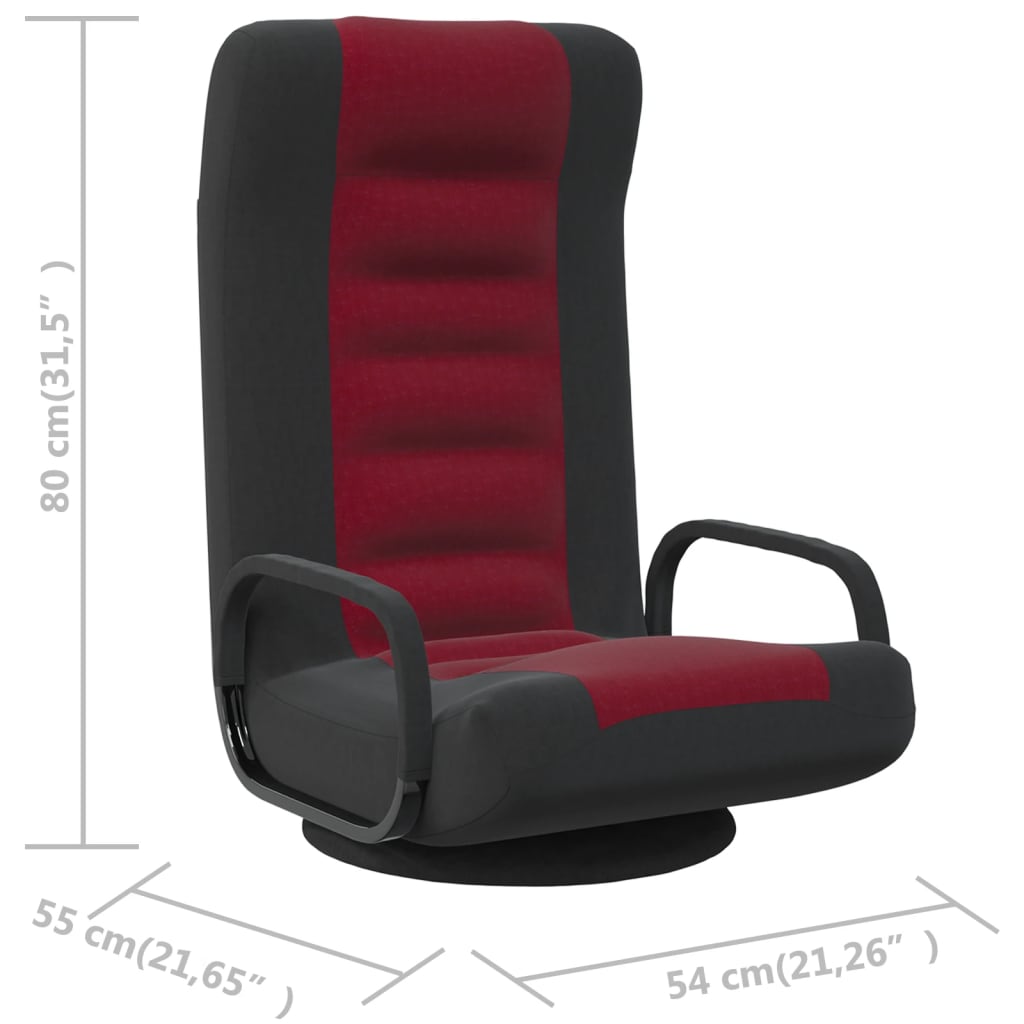 vidaXL Obrotowe krzesło podłogowe, czerń i winna czerwień, tkanina