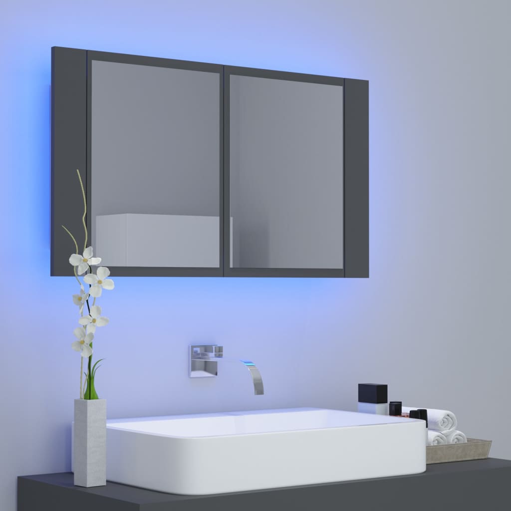 vidaXL Szafka łazienkowa z lustrem i LED, szara, 80x12x45 cm