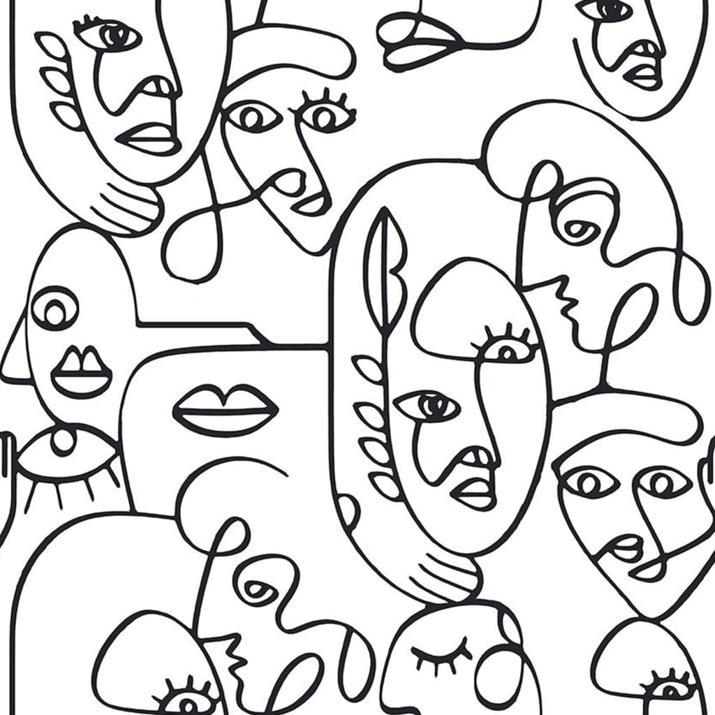 Noordwand Tapeta Friends & Coffee Line Art Faces, biało-czarna