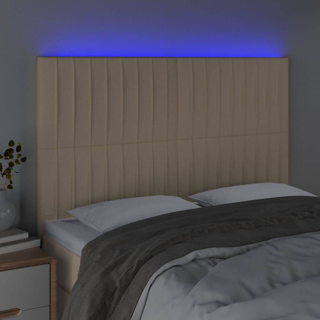 vidaXL Zagłówek do łóżka z LED, kremowy, 144x5x118/128 cm, tkanina