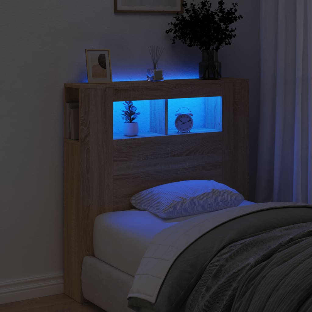vidaXL Wezgłowie łóżka z LED, dąb sonoma, 100x18,5x103,5 cm