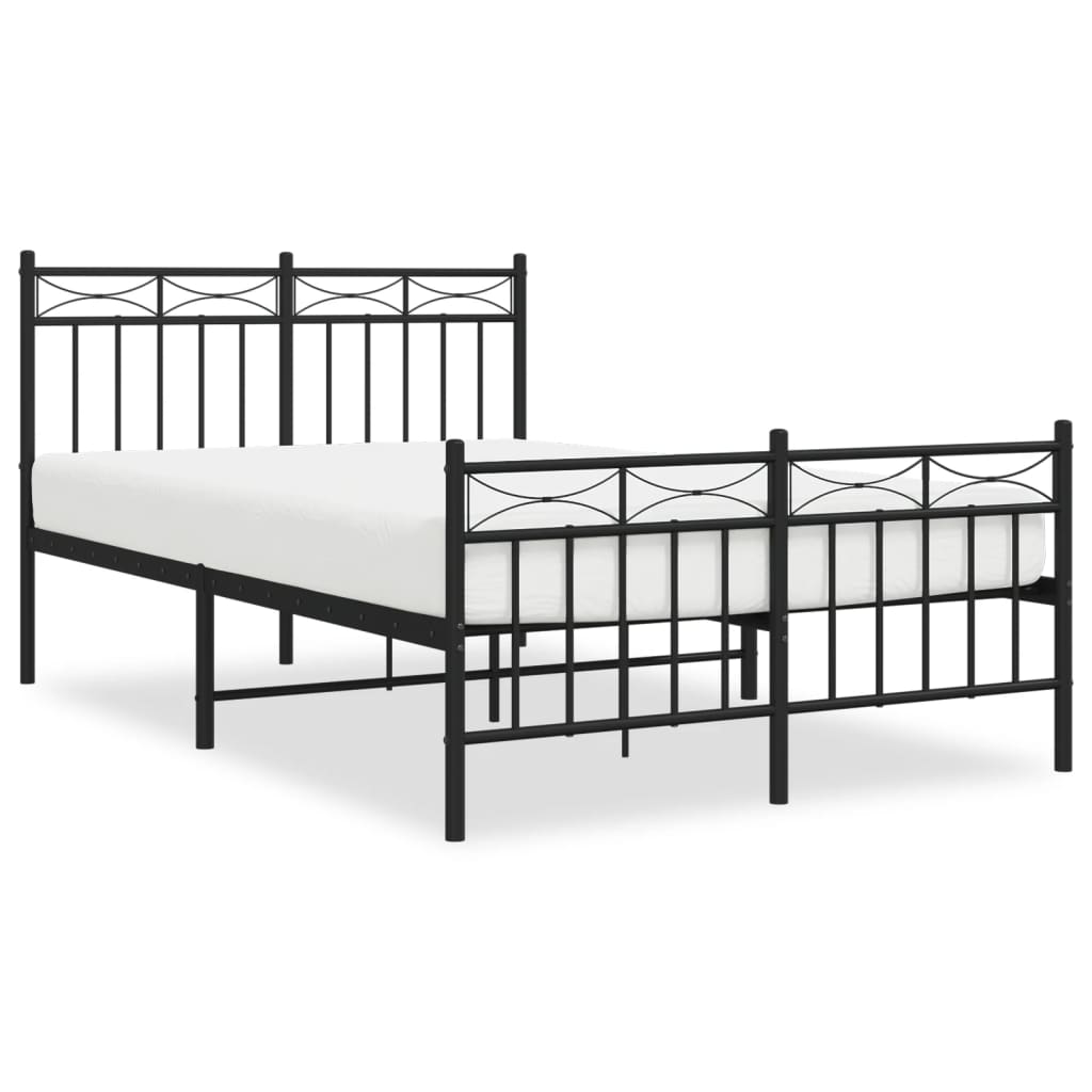 vidaXL Metalowa rama łóżka z wezgłowiem i zanóżkiem, czarna, 120x190cm