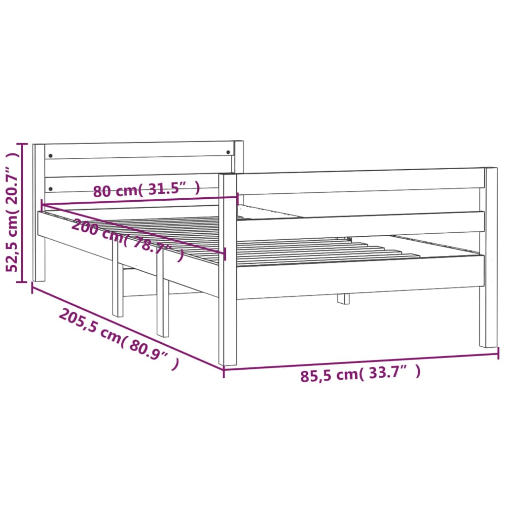 vidaXL Rama łóżka, 80x200 cm, lite drewno sosnowe