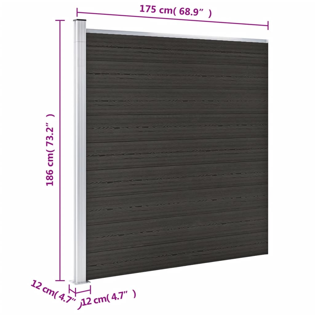 vidaXL Panel ogrodzeniowy, WPC, 175x186 cm, czarny