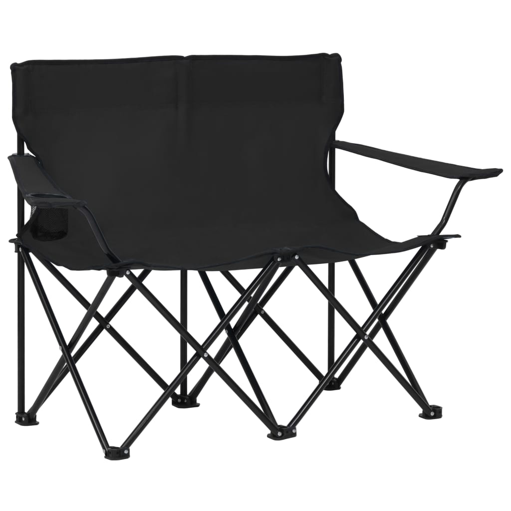 vidaXL 2-osobowe, składane krzesło turystyczne, stal i tkanina, czarne