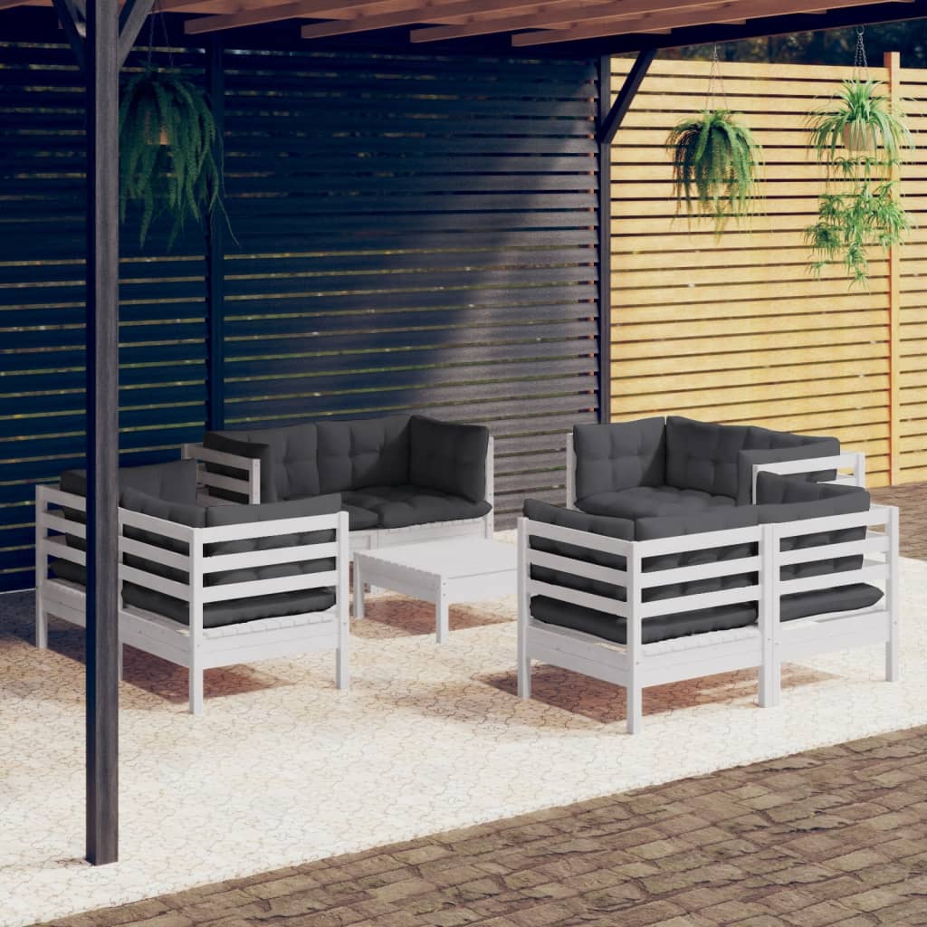 vidaXL 9-cz. zestaw wypoczynkowy do ogrodu, antracytowe poduszki