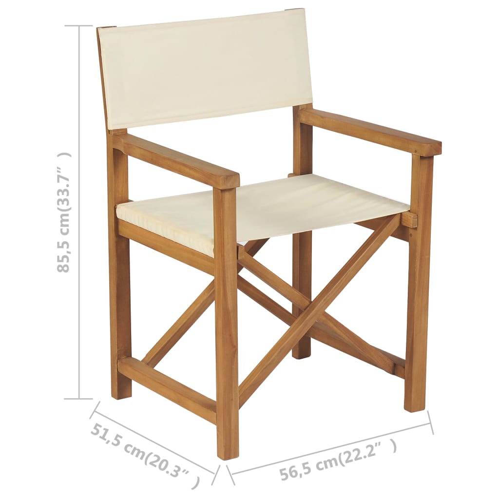 vidaXL Składane krzesło reżyserskie, lite drewno tekowe, kremowe